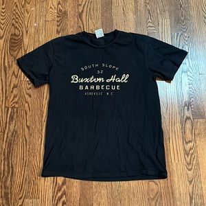Vintage style Buxton Hall Barbecue T-shirt from Asheville, NC.